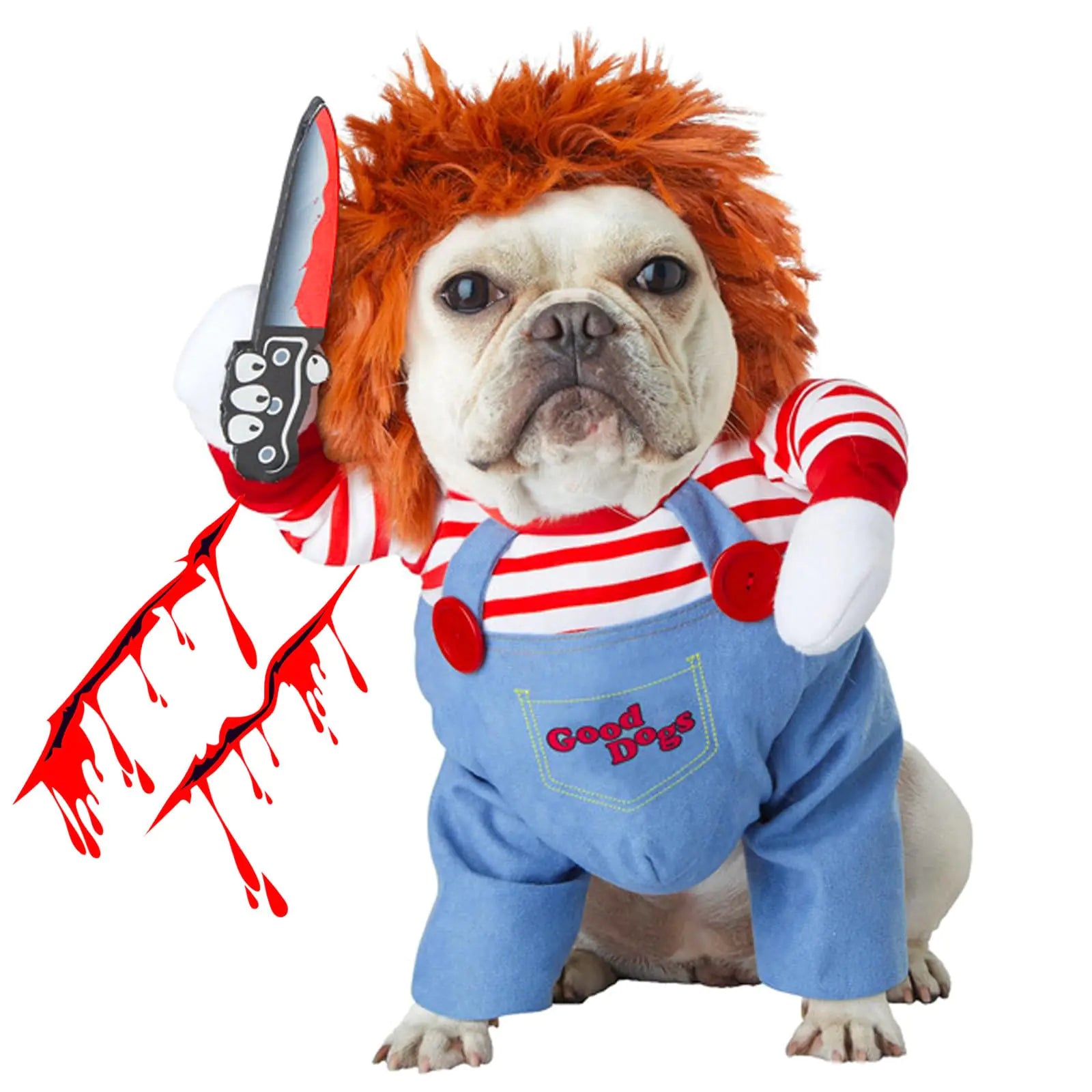 Pet Deadly Doll Dog Costume Funny Halloween Chucky Costumes Cute Dog Clothes Party Cosplay Costume for Small Medium Large Dogs Cats Puppy Holiday Dress Up Cool Dog Outfit Scary Spooky Kitty Apparel